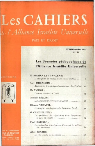Les Cahiers de l'Alliance Israélite Universelle (Paix et Droit).  N°092 (01 sept. 1955)